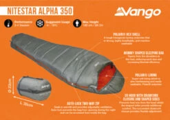 Vango Nitestar Alpha 350 Sleeping Bag (Fog) -Outdoor World Direct nitestar 350 infographic